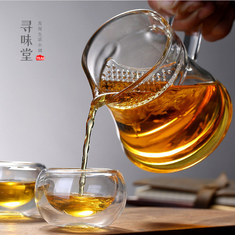 玻璃月牙分茶杯带滤孔公道杯玻璃花茶杯茶海分茶杯花草茶泡茶杯