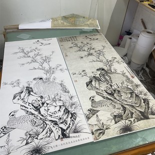 元代 王渊竹石集禽图名家花鸟国画立轴微喷复制临摹学习画稿素材