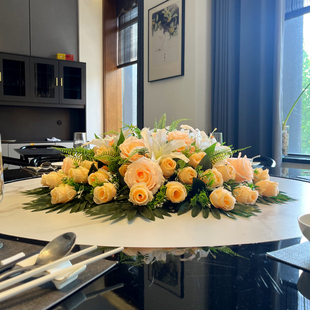 餐桌花摆花酒店圆桌面摆花饭店桌子摆花大桌摆花圆桌转盘中间摆花