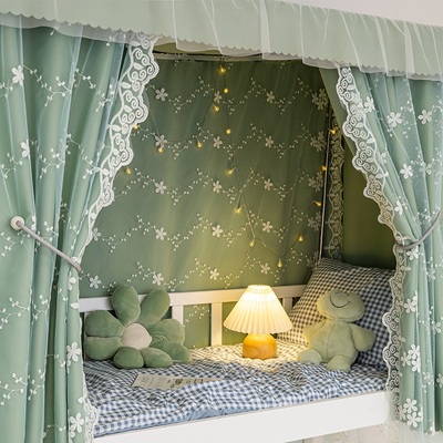 蚊帐大学生宿舍绣花纱床帘上下铺上下床强遮光帘女一体式寝室支架