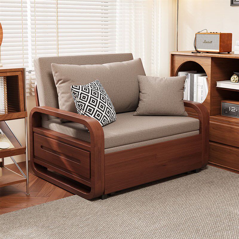 实木沙发床折叠两用单人多功能小户型客厅书房阳台午睡抽拉式伸缩