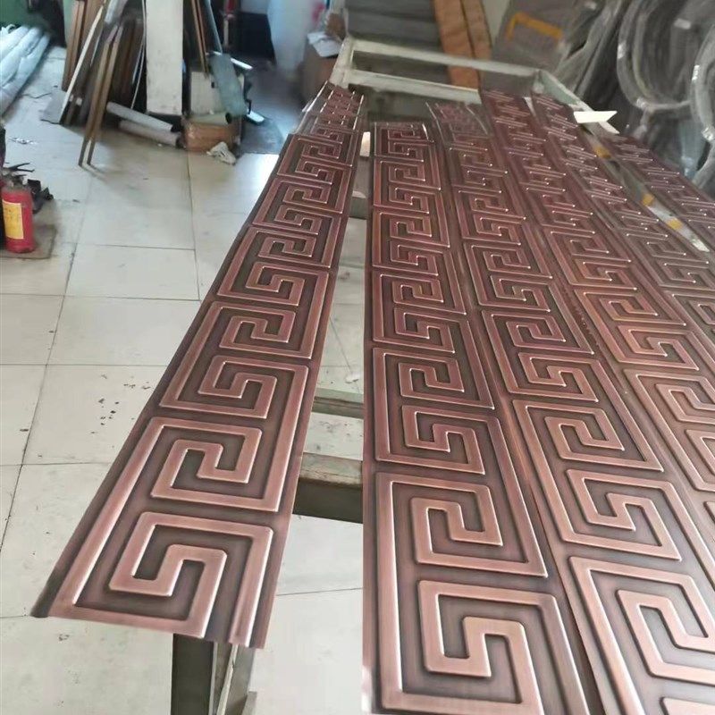 中式回纹线条模具冲压万字纹U型压条室外景观装饰铜条拉丝古铜色