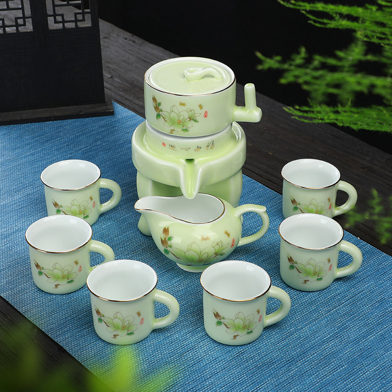 自动茶具懒人防烫创意泡茶器陶瓷家用石磨旋转出水功夫茶杯套装