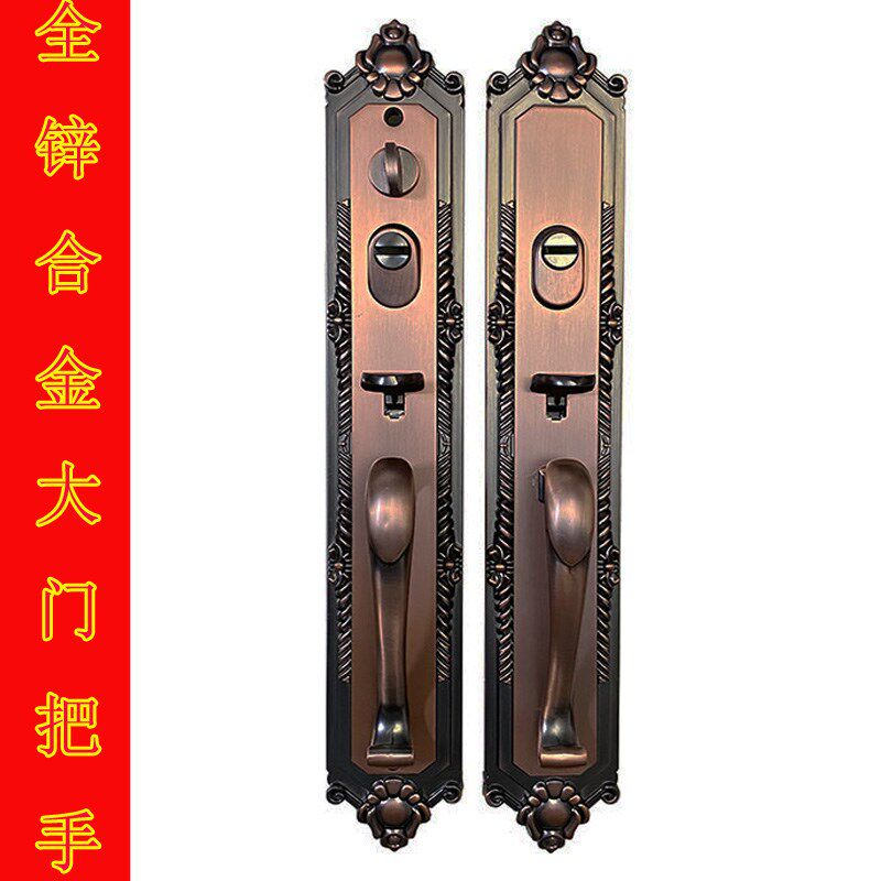 别墅入户双开大门执手锁红古铜老式防盗门罗普斯金锌合金按压把手