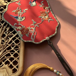 荷塘月韵古扇斋 古风复原绣花团扇 机绣 晨袍 喜扇 喜上枝头