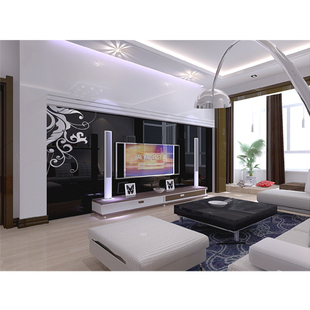 定做厂家电视墙背背漆漆烤漆钢化艺术玻璃电视背景墙桌面黑底白花