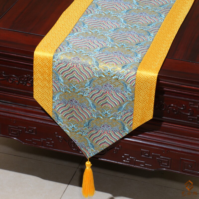 中式真丝时尚简约田园餐桌桌旗桌布茶几布床旗台布云锦桌布定制