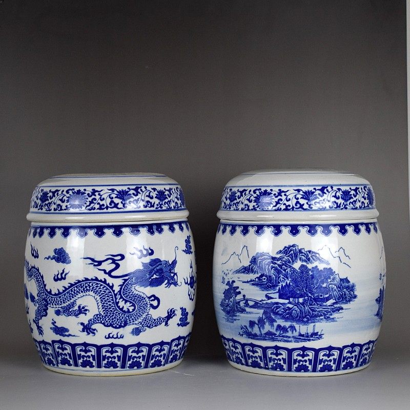 青花双龙纹山水图双盖带内盖陶瓷骨灰坛骨灰盒收殓罐陶瓷棺材大号,商业/办公家具,骨灰盒,淘宝优惠券,粉丝福利购,淘宝优惠卷
