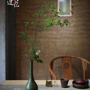 大相莲花现代中式陶瓷花瓶 手工拉胚花器 水养干花花插  家居摆件