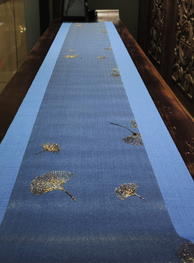 爱茶屋茶具防水席珍珠纱黑色银杏叶烫金茶帘搭配布艺桌旗多款茶道