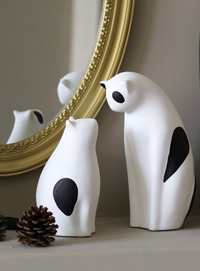 黑白猫一对可爱树脂家居客厅样板间电视柜创意动物装饰雕塑摆件礼
