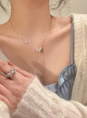 颈链高级项链钛钢小众气质精致吊坠蝴蝶网红锁骨链设计感珍珠女