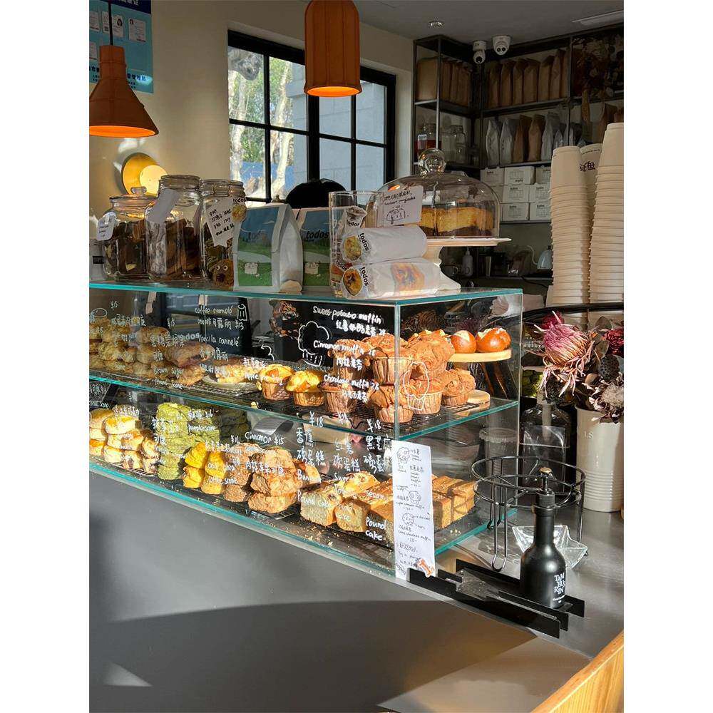 网红烤饼饼干玻璃展示柜顶部常温面包展示柜实木榫卯糕点橱窗柜