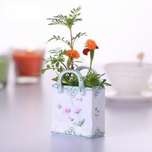 迷你陶瓷手袋花瓶插花器摆件装 饰品家居工艺品创意餐桌面客厅卧室