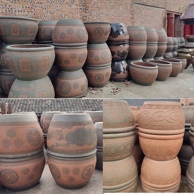 无釉土陶缸鱼缸老式水缸养鱼陶缸无釉粗陶缸水缸古法生态陶瓷鱼缸