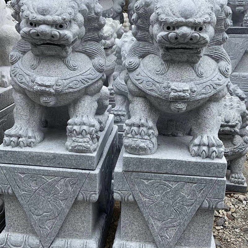 芝麻白石雕狮子 酒店公司大门石狮子雕刻 花岗岩青石雕刻北京狮子