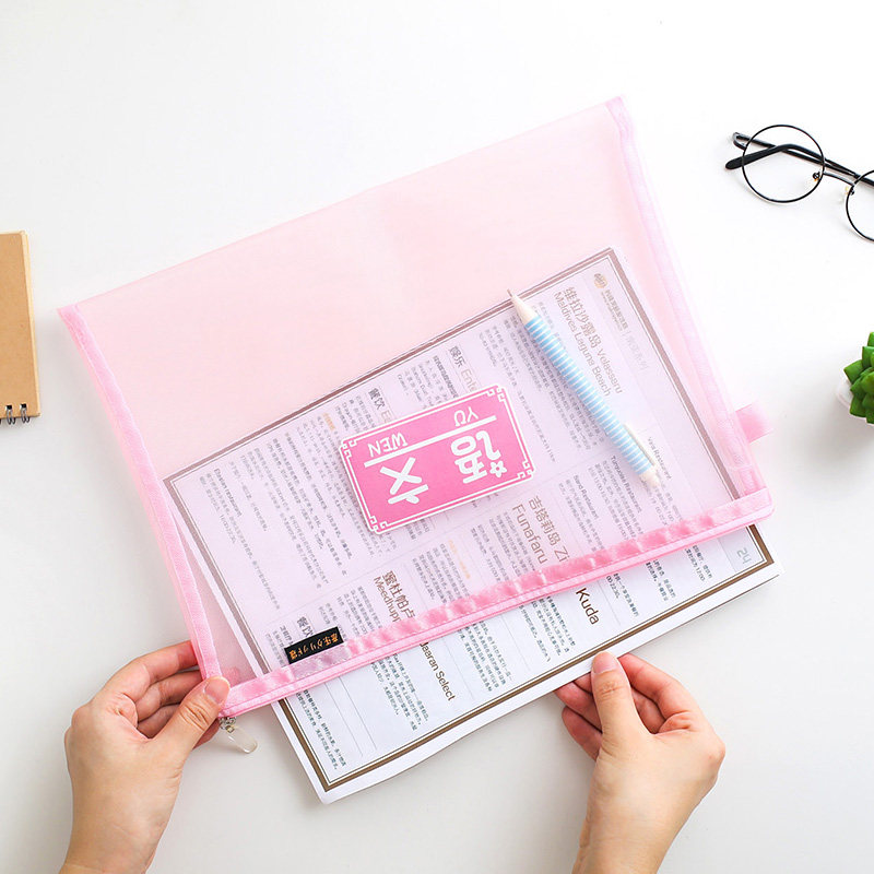 4个装语数英文件袋多层拉链科目分类丝网袋a4语文数学英语小学生