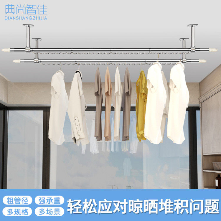 阳台伸缩晾衣杆室外免打孔阳台凉衣杆不锈钢衣架伸缩杆晾衣杆图片