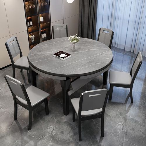 岩板餐桌椅组合小户型家用吃饭桌子椅子大理石实木餐桌可伸缩折叠