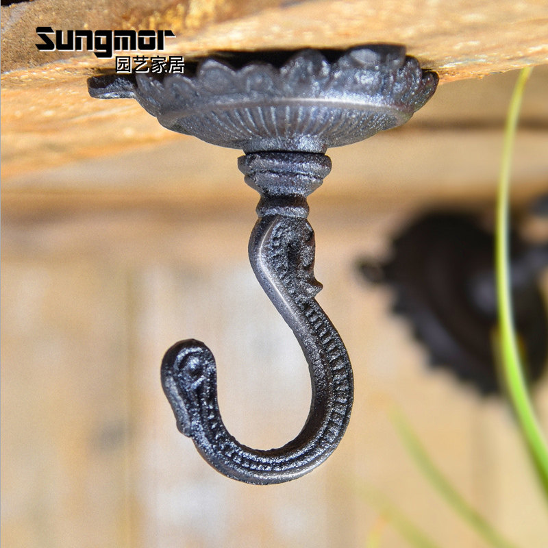 Sungmor天花板顶勾2个铸铁家居挂钩复古创意工艺装饰室内顶部吊钩