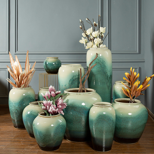 干花插花欧式陶瓷落地高大花瓶酒店会所搭配釉窑变客厅装饰品摆件