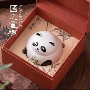 新款高档瓷罐熊猫小单罐套装绿茶散茶礼品盒茶叶包装盒空盒定制
