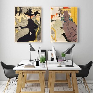 红磨坊罗特列克人物油画复古装饰画书房酒吧壁挂画无框画海报版画