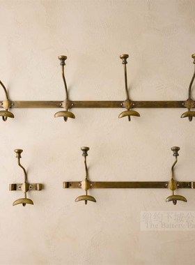 纽约下城公园进口杜克怀旧复古双钩四钩铜质装饰衣架挂架
