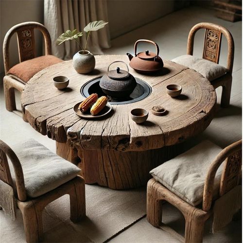 围炉煮茶2024新款 煮茶烧烤烤火炉套装 冬日围炉煮茶圆桌子家用