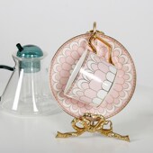 欧式 饰瓷盘架子 复古黄铜杯碟家用咖啡杯架子盘子支架盘展示托架装