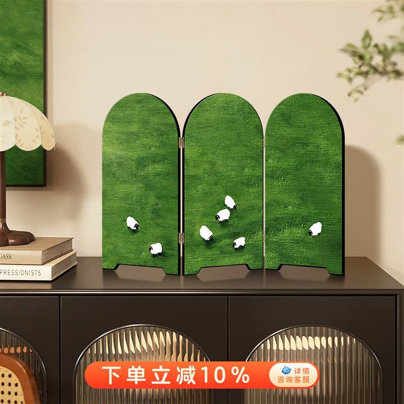 中古风小屏风桌面摆件家居客厅电视柜玄关装饰品茶室边柜复古摆画