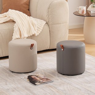 家用小板凳卧室入户门换鞋凳高级感皮圆凳子客厅茶几凳沙发脚踏凳