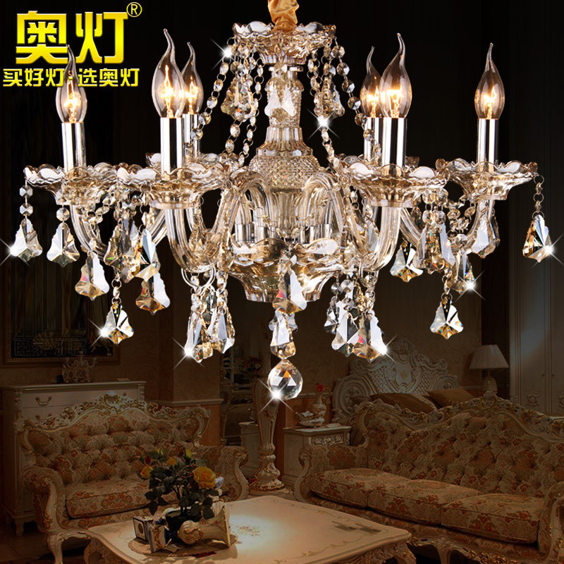 奥灯干邑色欧式蜡烛水晶吊灯客厅餐厅低户型楼层短灯体水晶灯1392,家装灯饰光源,餐厅吊灯,淘宝优惠券,粉丝福利购,淘宝优惠卷