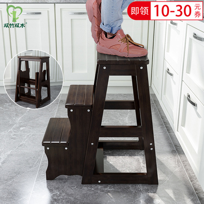 加厚加高二步折叠实木梯凳三步家用室内多功能登高梯子凳楼梯椅子