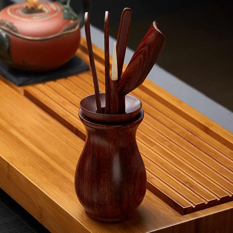 茶道六君子套装茶桶实木功夫茶具配件梨花黑檀木茶夹茶勺茶针套装