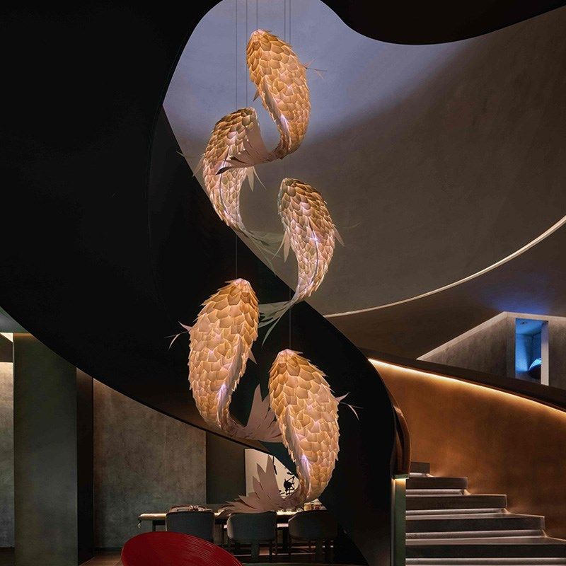 鱼型吊灯酒店大堂火锅店饭店餐饮别墅挑高艺术工程灯具定制鲤鱼灯,家装灯饰光源,酒店/宴会厅/餐饮吊灯,淘宝优惠券,粉丝福利购,淘宝优惠卷