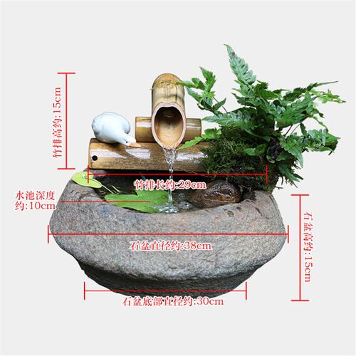 创意石盆竹子流水器客厅庭院阳台造景养鱼池循环喷泉增氧装饰摆件
