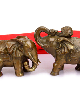 朴器 铜大象摆件一对吸水象铜象工艺品店铺客厅开业礼品