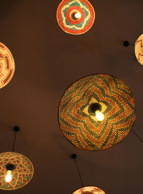 咖啡厅书店工业风装修竹吊灯竹灯罩竹编篮子灯斗笠灯罩竹灯笼