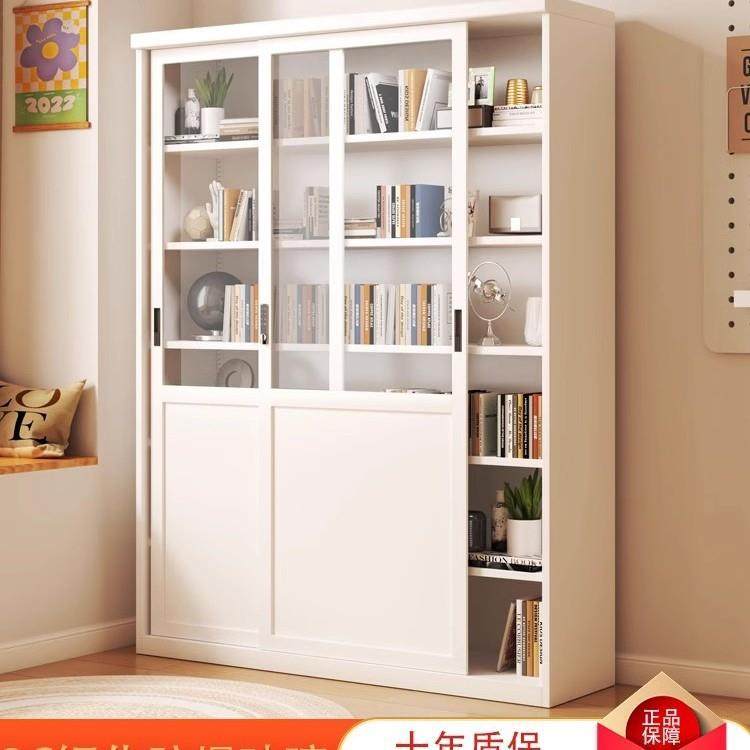 玻璃书柜推拉门展示柜儿童书架书房落地书橱防尘铁皮储物柜密码锁