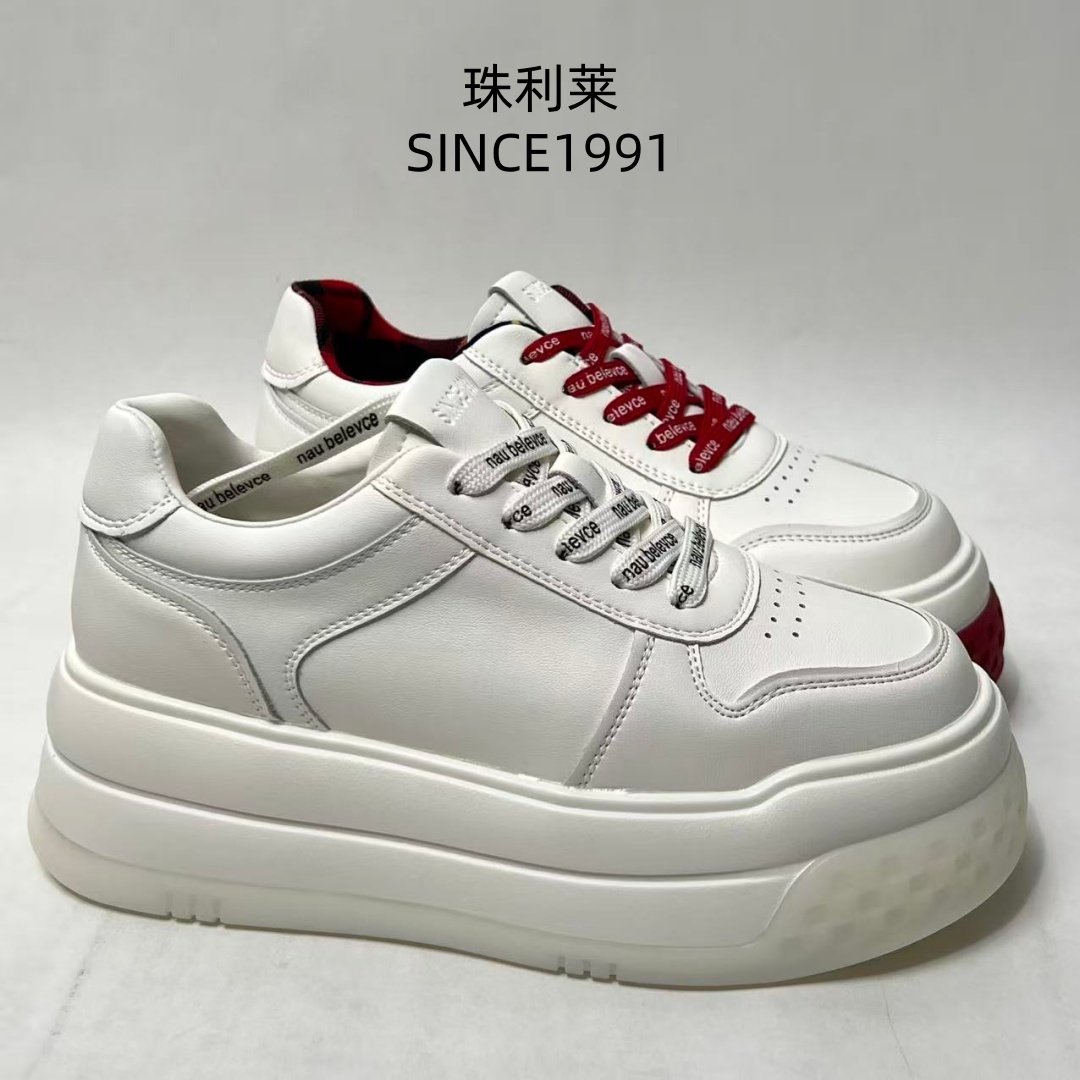 珠利莱2026春季新款白色厚底板鞋女真皮松糕底系带休闲鞋厚底鞋女,女鞋,休闲板鞋,淘宝优惠券,粉丝福利购,淘宝优惠卷