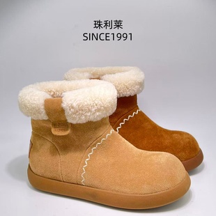 珠利莱2025年冬季翻边雪地靴女冬季加绒保暖毛绒内里舒适棉靴