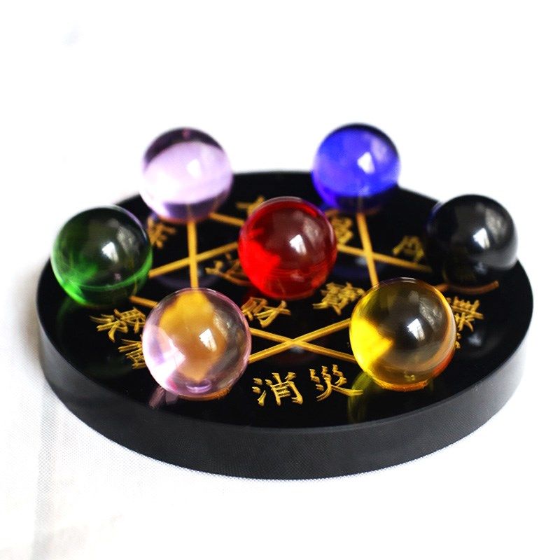 七色七彩水晶球七星阵黑曜石底座七晶阵招财玄关客厅摆件饰品促销,特色手工艺,佛教工艺品,淘宝优惠券,粉丝福利购,淘宝优惠卷
