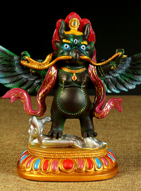大鹏金翅鸟护法神树脂彩绘金翅大鹏鸟保护车载摆件家居供奉