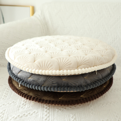 加厚记忆棉坐垫圆形灰色简约现代纯色秋冬座垫毛绒保暖椅垫可拆洗