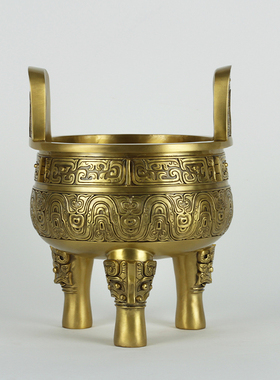 纯黄铜克鼎摆件仿古青铜器办公室家居桌面装饰工艺品三足鼎铜摆件