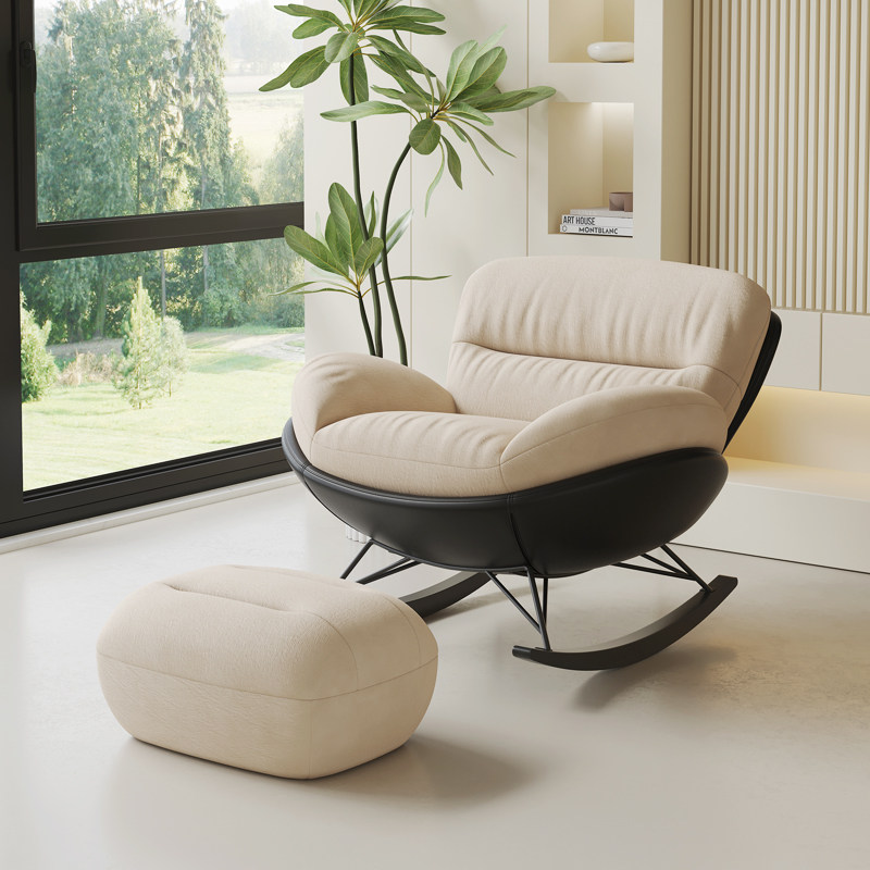 奥燕可拆洗米色蛋壳摇摇椅阳台躺椅家用单人椅休闲客厅懒人沙发椅