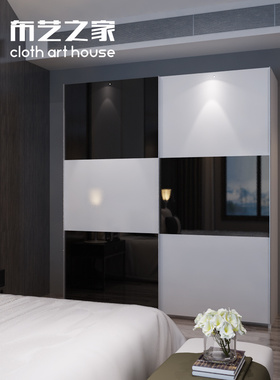黑白色烤漆移门衣柜卧室整体大衣柜 现代简约推拉门衣柜 五包到家