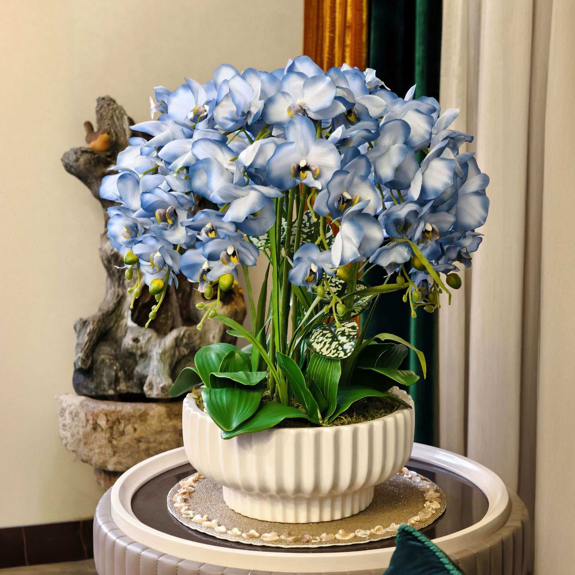 高档蝴蝶兰客厅上档次花干花仿真花高级逼真感酒店大堂假花摆件