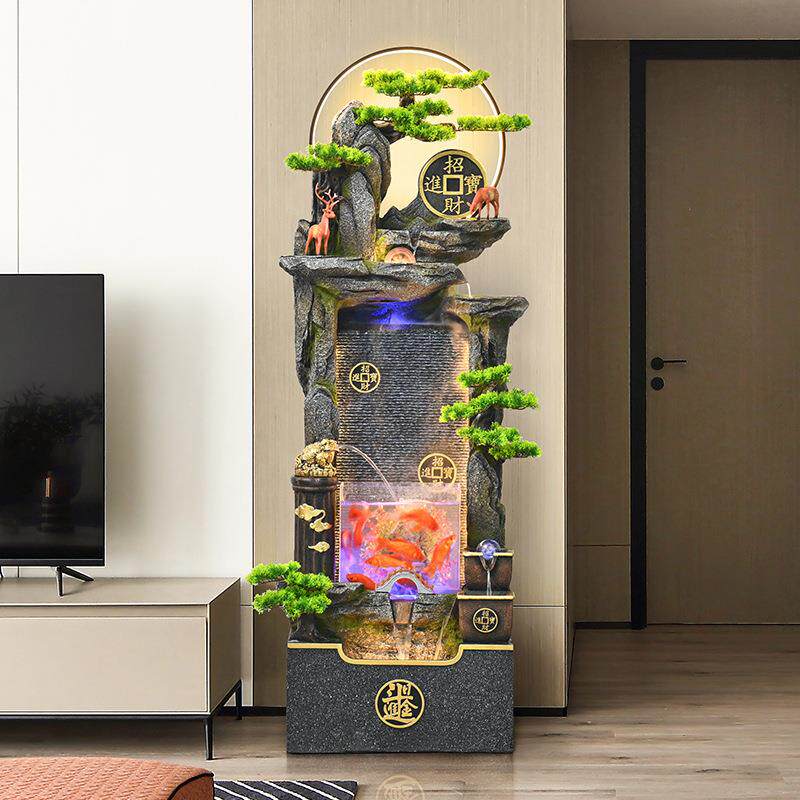 新中式假山流水生财摆件公司景观装饰风水轮鱼缸喷泉落地乔迁开业